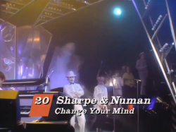 Sharpe and Numan performing Change Your Mind on Top of the Pops, 21 February 1985